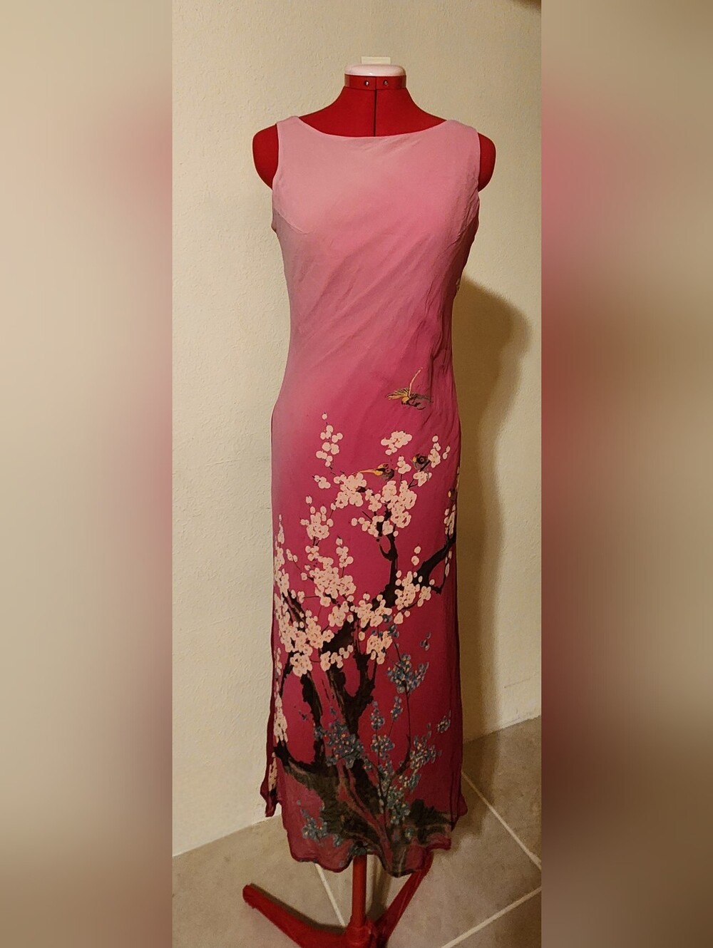 Vintage Jonathan Martin Pink Chiffon Cherry Blossom Midi Dress - Never Worn - 6